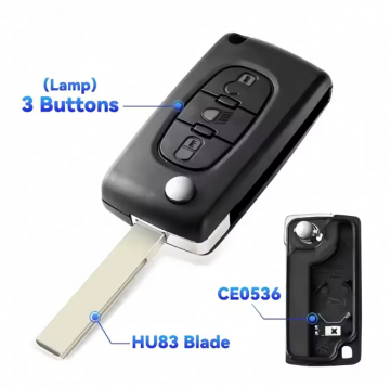 TopLEDverlichting.nl Peugeot en Citroën / Sleutelbaard HU83 / Sleutelcode CE0536 / 3 knops / Licht knop / Lamp knop / 3 knoppen Autosleutel behuizing foto 2