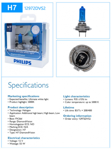 TopLEDverlichting.nl H7 55 Watt Philips Diamond Vision lampen 5000K White 12V (set) foto 2