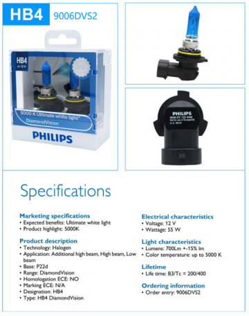 TopLEDverlichting.nl HB4 9006 55 Watt Philips Diamond Vision lampen 5000K White 12V (set) foto 2