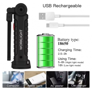 TopLEDverlichting.nl Grote LED Oplaadbare Accu Werklamp met magneet en oplaadkabel foto 4