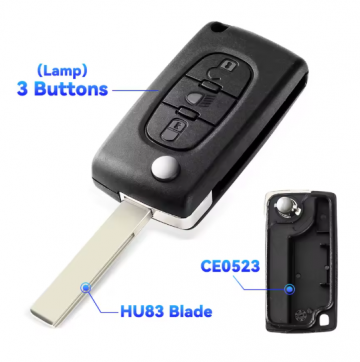 TopLEDverlichting.nl Peugeot en Citroën / Sleutelbaard HU83 / Sleutelcode CE0523 / 3 knops / Licht knop / Lamp knop / 3 knoppen Autosleutel behuizing foto 2