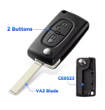 TopLEDverlichting.nl Peugeot en Citroën / Sleutelbaard VA2 / Sleutelcode CE0523 / 2 knops / 2 knoppen Autosleutel behuizing foto 2