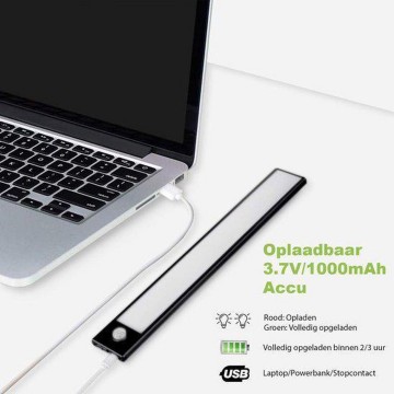 TopLEDverlichting.nl Draadloze 40cm LED bewegingssensor Kledingkast / Kelder / Garage / Keuken / Trap / Schuur Light Motion Sensor Oplaadbaar Zwart foto 2