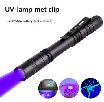 TopLEDverlichting.nl Mini UV-Zaklamp met Clip - Ultraviolet Light – LED Blacklight – Fosforlamp - Fluoresceert – Echtheid Geld, ID Kaart & Postzegels Controleren foto 1